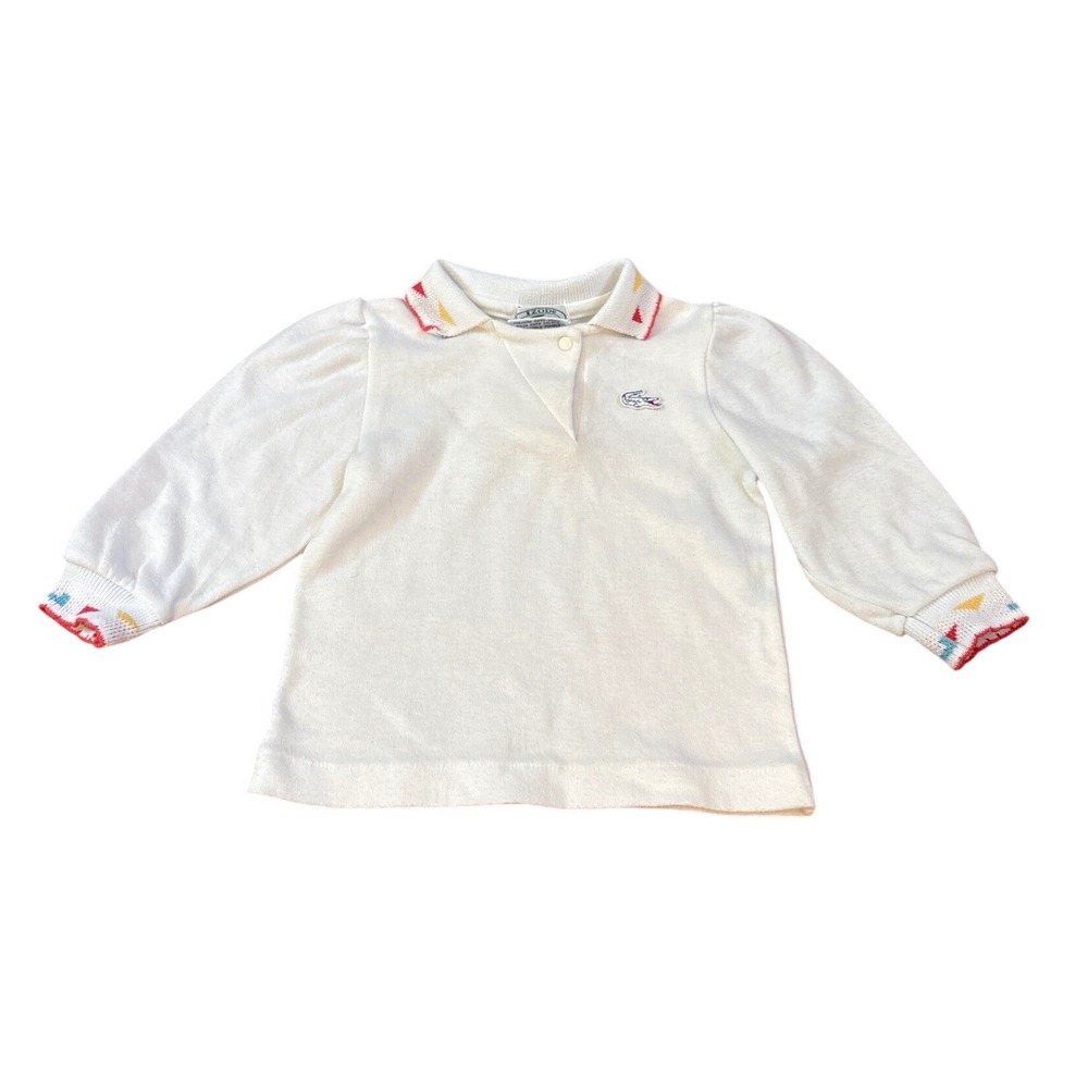 Izod Lacoste Polo Shirt Kids White Vintage Long Sleeve Geometric SIZE 12m